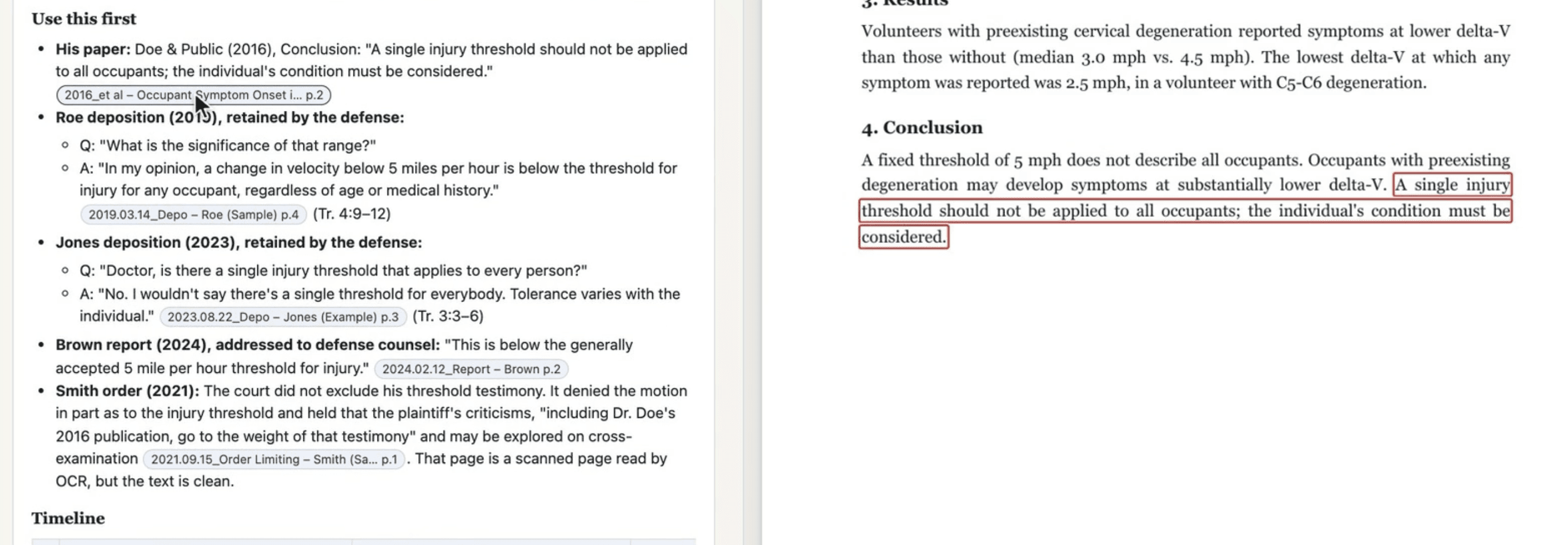 Original publication excerpt, with red boxes around: A single injury threshold should not be applied to all occupants; the individual's condition must be considered.